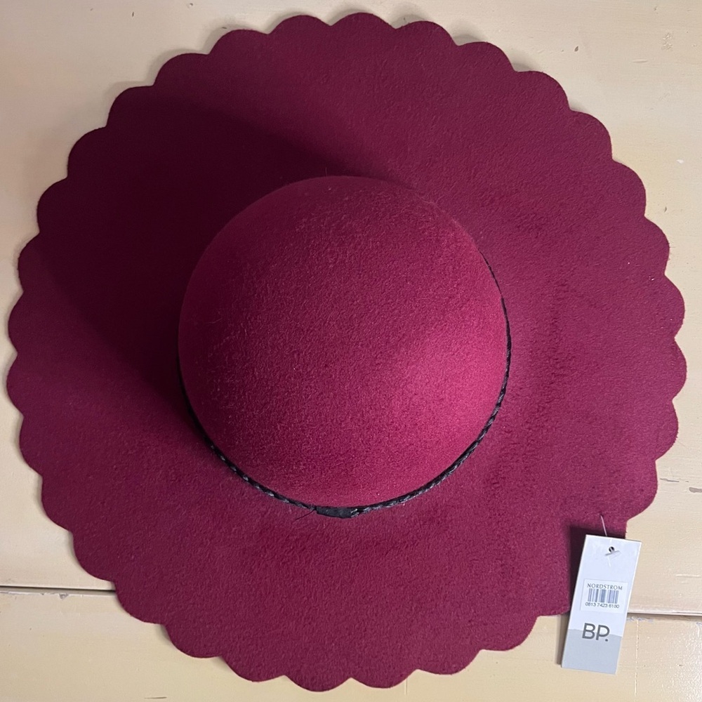 Nordstrom BP. Scalloped Wide Brim Felt Hat in Wine